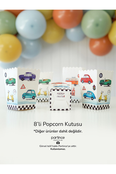 partince Klasik Arabalar Tema 8'li Popcorn Patlamış Mısır Kutusu