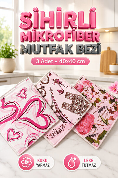 viyolmarketim (3 Pieces) Magic Microfiber Patterned Kitchen Cloth 40*40 cm Od...