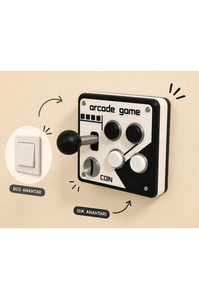 Decorius Arcade Atari Oyun Kumandası Görünümlü Siyah - Beyaz Duvar Prizi-Anah...