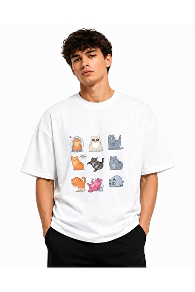 Inscriptie Ουνισέξ Βαμβακερό T-shirt Υψηλής Ποιότητας με Εικονίδιο Γάτας