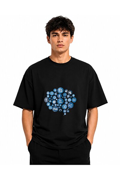 Inscriptie Tricou Unisex Bumbac Premium Casual " Social media albastru "