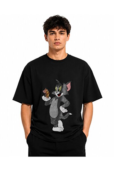 Inscriptie Tricou Unisex Bumbac Premium Casual " Tom and Jerry - happy "