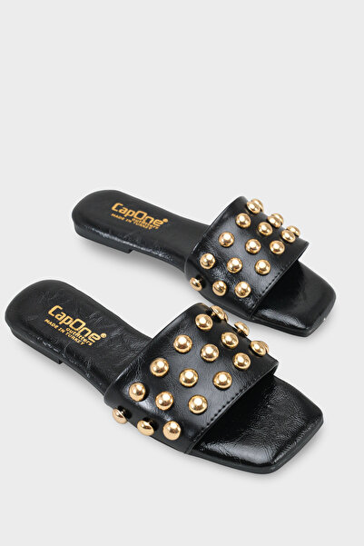 Capone Outfitters Women's Short Heeled Slippers with Metal Look Accessories a...