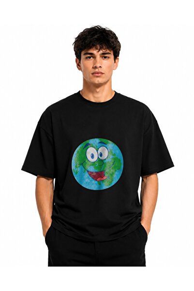 Inscriptie Unisex Premium Cotton Casual T-Shirt "Happy earth cartoon"