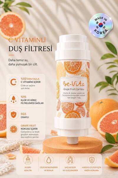 Zamboa(Grape Fruit)C Vitaminli Aromatik Duş Filtresi - Saç Dökülme Karşıtı, Cilt Besleyici Klor ve Kireç Arıtıcı Duş Filtresi (150gr)