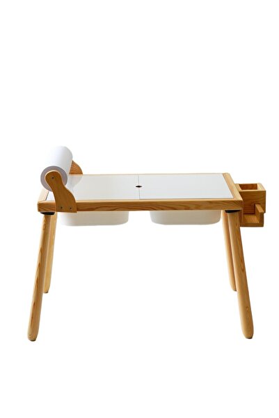 Woodnjoy Doğal Ahşap Aktivite & Çalışma Masası( Rulo Aparatlı +kırtasiye Ista...