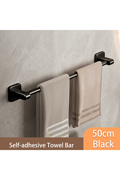 Choice Black 50cm Self-Adhesive Bathroom Towel Rack Holder Without Drilling K...