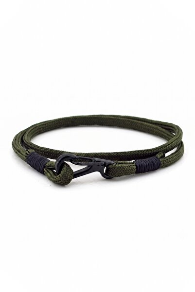 Solfera Erkek Metal Kancali Haki Yeşil Sarma Paracord Bileklik Bt415
