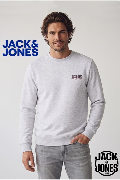 Jack & Jones Men's Chest Printed Crew Neck Sweatshirt - Aero