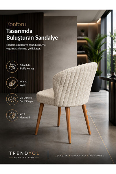 Buketim Mobilya Mozaik Bukle Kumaş Ceviz Ahşap Ayaklı Modern Yemek Odası Mutf...
