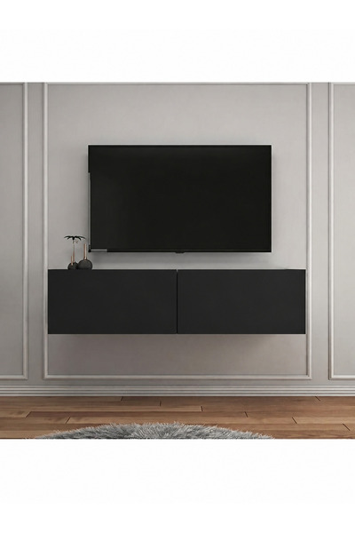 Egecan Mobilya Siyah 120 Cm Tv Ünitesi Tv Sehpası Duvar Rafı Kitaplık