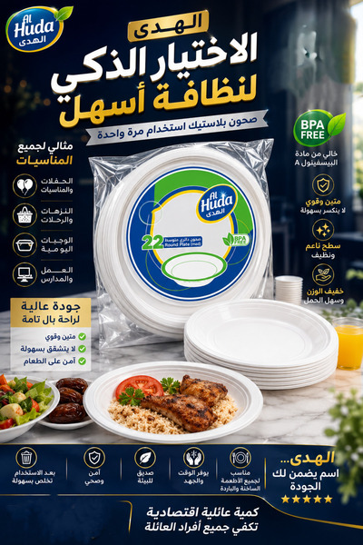 AL-Huda صحن دائري مسطح 22 سم 50 حبة