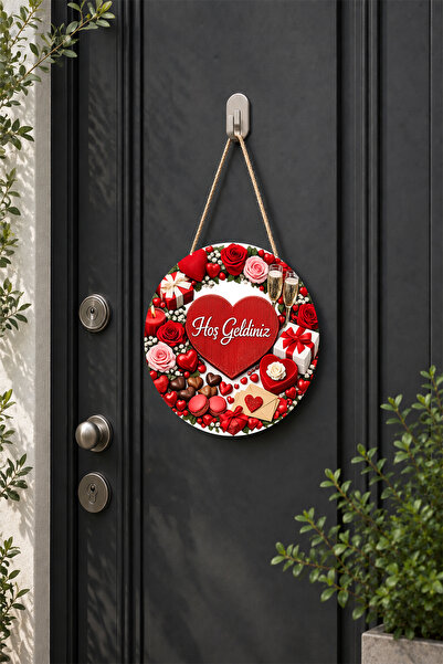 Lucena Valentine's Day Welcome Door Ornament Round Romantic Door Decor Wooden