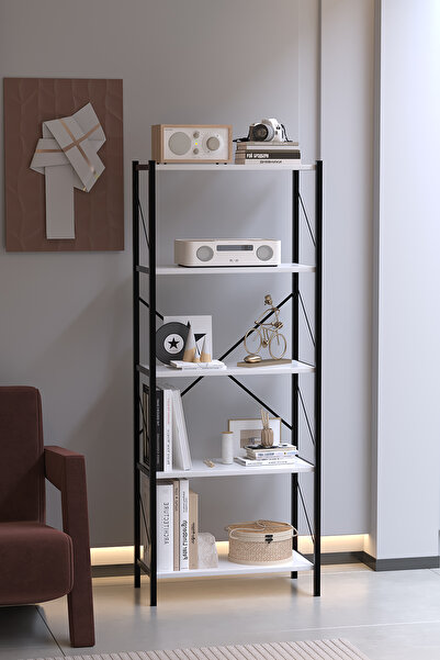 VayLife 5 Raflı Kitaplık Ofis Dolabı Kütüphane Rafı 150x60x30 Beyaz