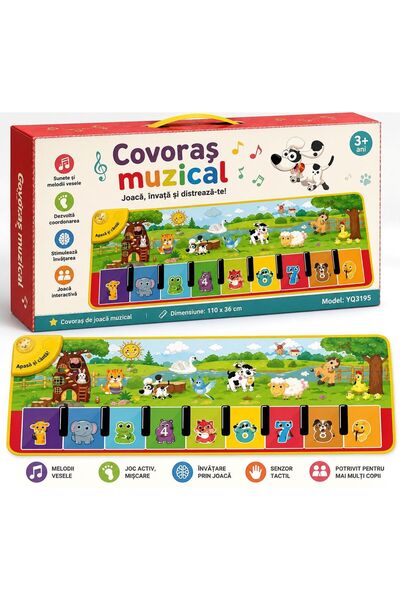 Picodino Covoraș muzical cu claviatură de pian și numere cu tematică fermă