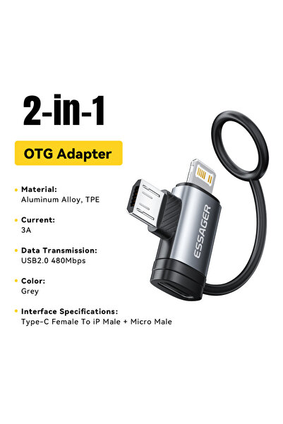 Choice ESSAGER gray Essager 2-in-1 Lightning/Micro USB Adapter Fast Charging ...