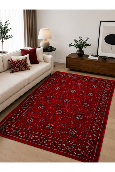 ALA RUGS Afgan Bordo Makine Dokuma Vintage Salon Oturma Odası Halısı