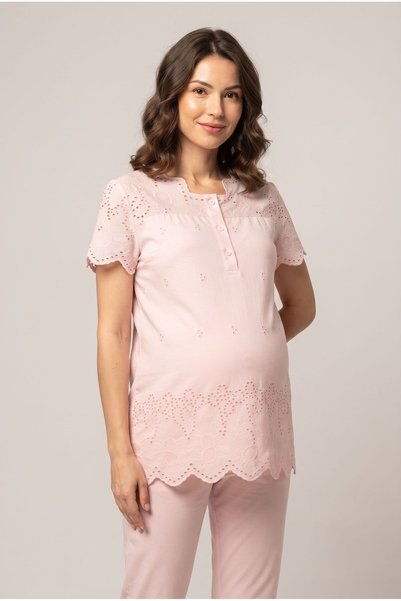 Pelin Women's Scalloped Linen Maternity Pajama Set