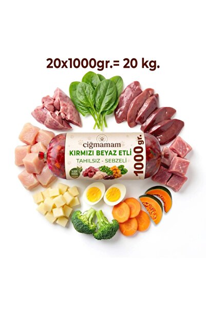 Çiğmamam Barf Kırmızı ve Beyaz Etli Tahılsız Sebzeli Barf Köpek Maması 20 Kg ...