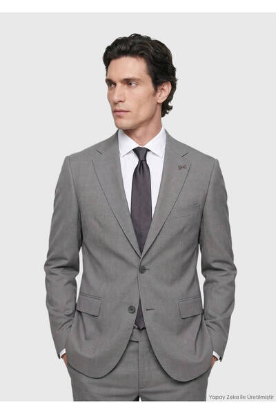 Ramsey Koyu Gri Düz Zeroweight Slim Fit Yün Karışımlı Takım Elbise