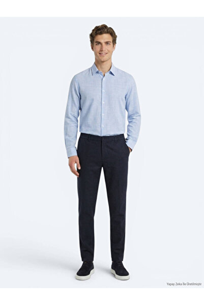 Kip Παντελόνι από βαμβακερό μείγμα με υφή Navy Blue Relaxed Fit Casual