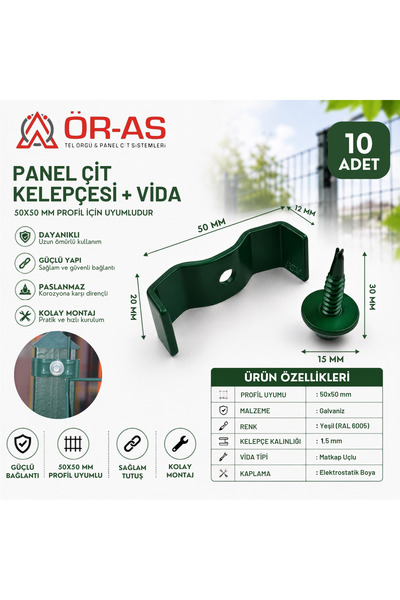 ÖR-AS TEL ÖRGÜ & PANEL ÇİT SİSTEMLERİ Klips Bağlantı Aparatı 10 Adet (VİDA DA...