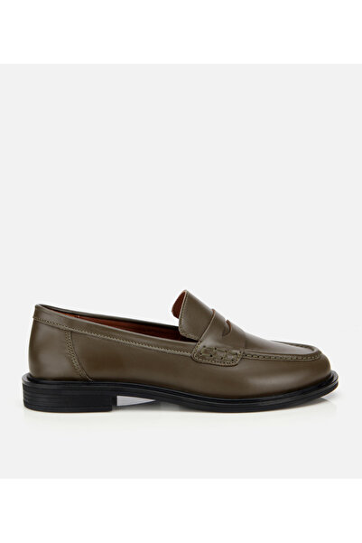 Hotiç Kadın Deri Haki Yumuşak Dokulu Klasik Loafer