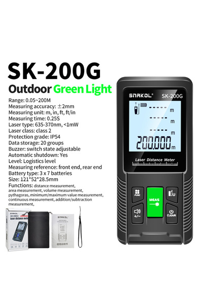 Choice12 SK-200G Snakol Laser Tape Measure 120M Green Laser Distance Meter Hi...