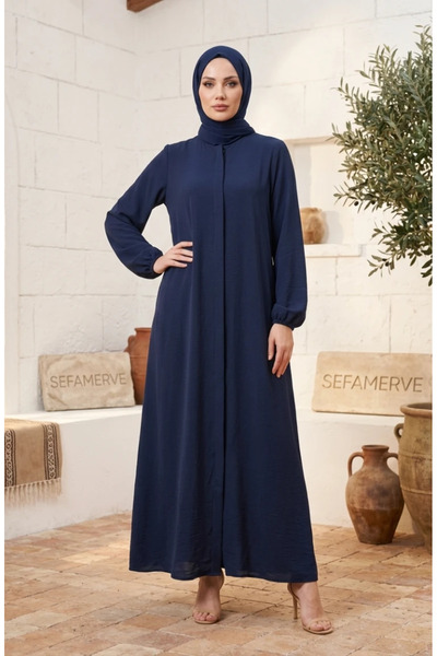 sefamerve فستان من قماش إيروبين بحزام وسحاب خفي 4147-02 باللون الأزرق الداكن