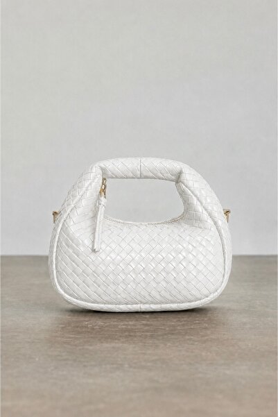 Çantacımstore Women's Mini Clutch Braided Handbag White 911