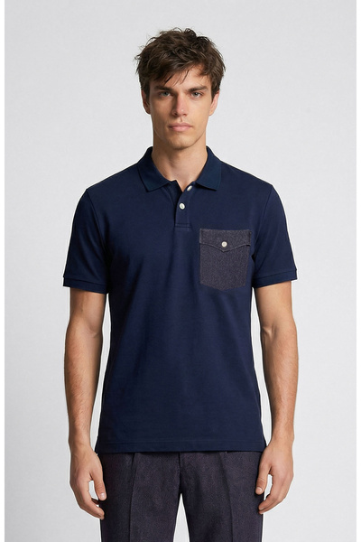 Network N-Tech Lacivert Polo Yaka Denim Detaylı T-Shirt