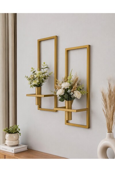 Ragno 2'li Gold metal çiçeklik modern dekoratif duvar süsü 22x55cm hediyelik ...