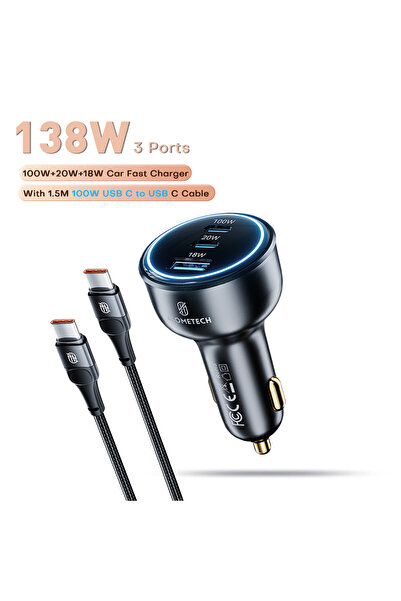 Choice شاحن سيارة سريع USB من النوع C بقدرة 138 واط مع كابل 100 واط، يدعم الش...