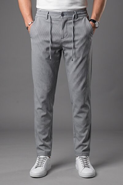 Gussi Men's Navy Blue Patterned Relaxed Fit Elastic Waist Lace-Up Jogger Fabr...