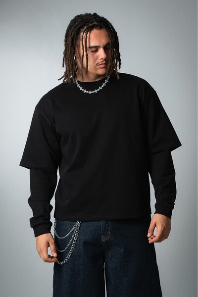 Crupt Studio Black Waffle Core Long Sleeve Crop Black Men's T-Shirt