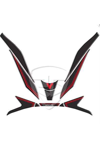Redline Grafik Pcx 125 2021 Karbon Desen Kırmızı Far Üstü ve Bıyık Pad