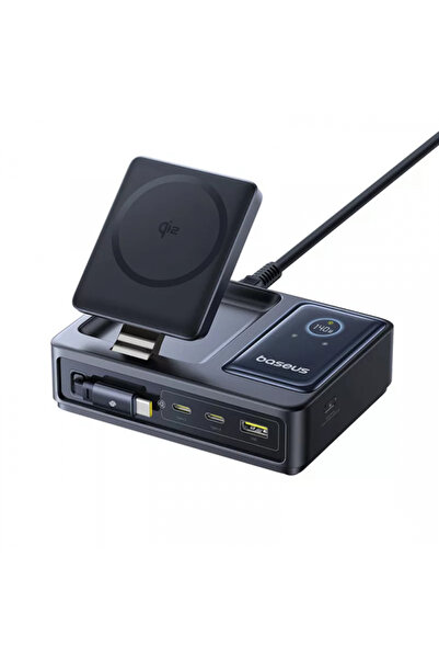 Baseus Incarcator Statie Nomos QI 5in1, 140W, 5A, 1 x USB-A - 2 x USB-C, Negr...