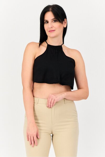 Cropp Women Halter Neck Sleeveless Solid Tank Top, Black