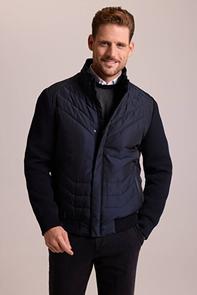 Ysf Erkek Lacivert Slim Fit Kolu Trikolu Mont