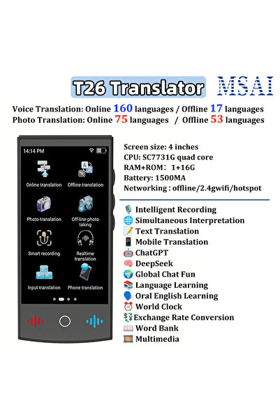 Choice T26 MSAI T13 T26 Instant Translator 160 Online Offline Transaction1+16...