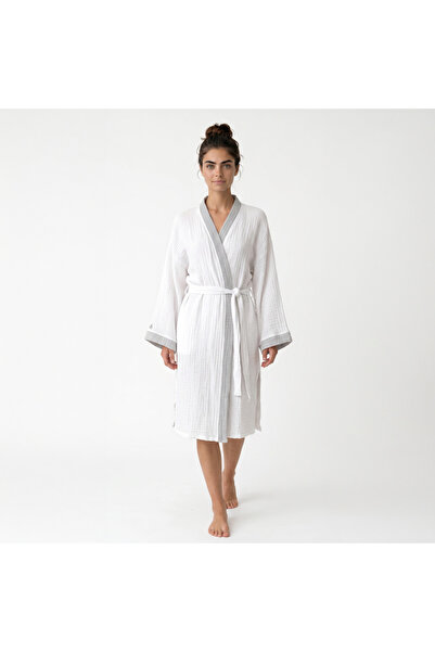 Home Harmony Colorful Collar Kimono 4 Layer Muslin Bathrobe