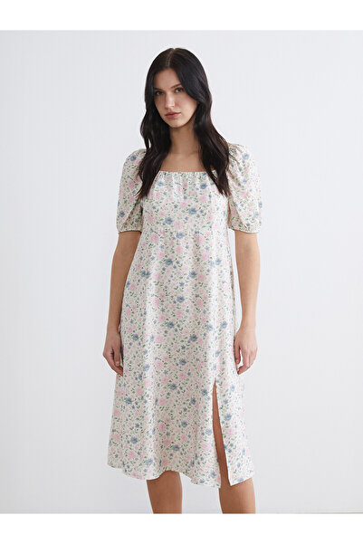 LC Waikiki Original Square Neck Floral Slit Dress