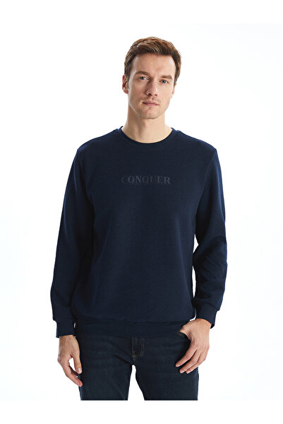 LC Waikiki Lcwaikiki Classic Navy Blue Crew Neck Long Sleeve Printed Men's Sw...