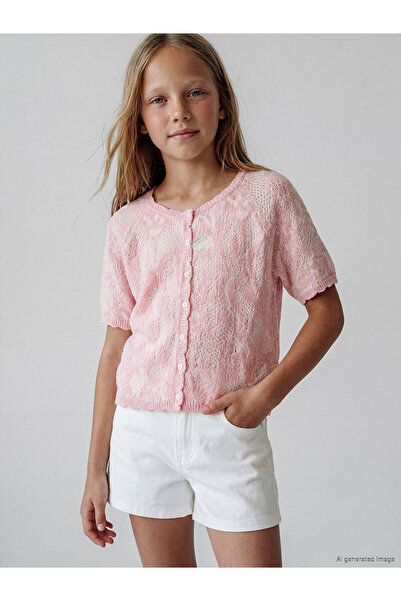 LC Waikiki Two Mt Shop Quality Lcw Kids Pink Patterned Girls' Knitwear Cardigan