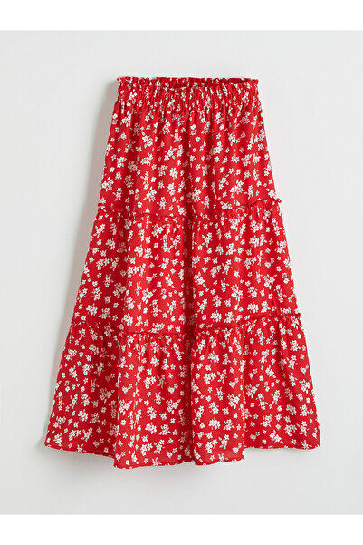 LC Waikiki Two Mt Shop Quality Red Floral Girl's Skirt with Elastic Waistband
