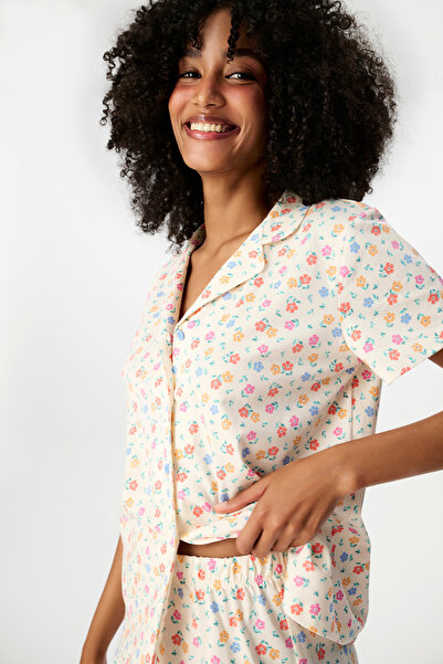 Penti Çiçekli Whisper Gömlek Kısa Kollu Şort Pijama Takımı