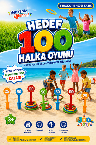 Joo Toys Hedef 100 Halka Atma Oyunu | 5 Halka 5 Hedef Kazık | Bahçe ve Plaj O...