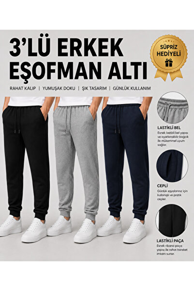 NETTENSTORE süpriz hediyeli 3 ' lü set erkek rahat giyim jogger tarz eşofman ...
