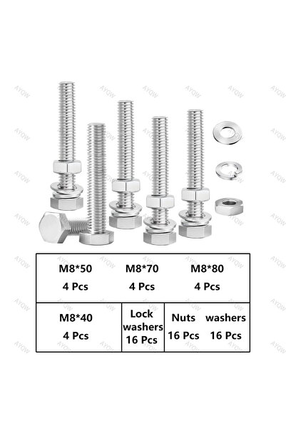 choice2 64pcs M8 176pcs Stainless Steel M6, M8, M10 Bolts and Nuts Set with W...