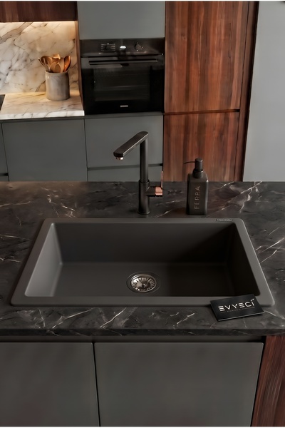 RealStone REAL STONE K13 GORDION 77 ANTRASİT GRANİT EVİYE